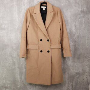 Forever‎ 21 Trench Coat Womens Size Small Tan Double Breasted 4 Button Faux Wool